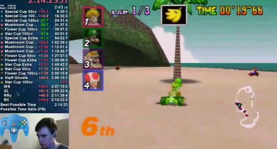 Un Speedrunner está tratando de destruir todos los árboles en Mario Kart 64-GamersRd