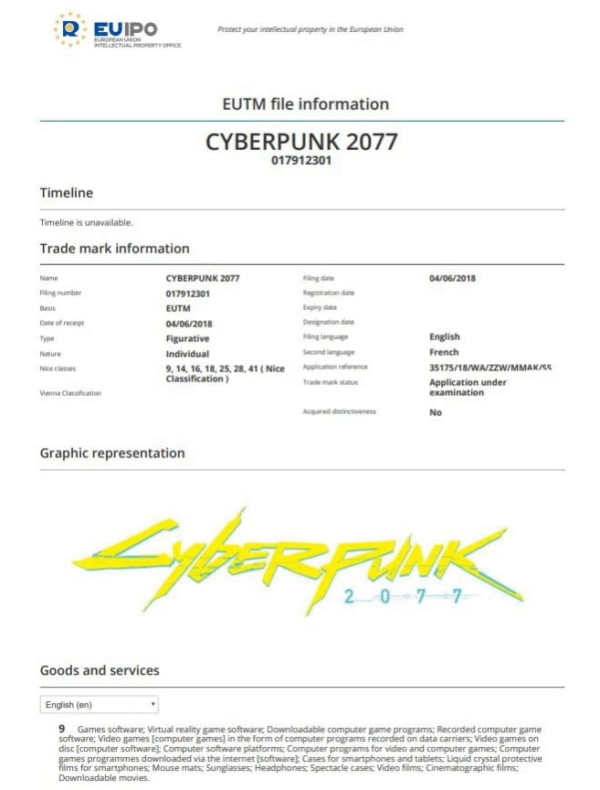 Cyberpunk 2077 ya es oficialmente una Marca Registrada