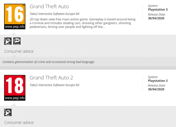 Grand Theft Auto 1 y 2 ha sido clasificado para PS3 por PEGI