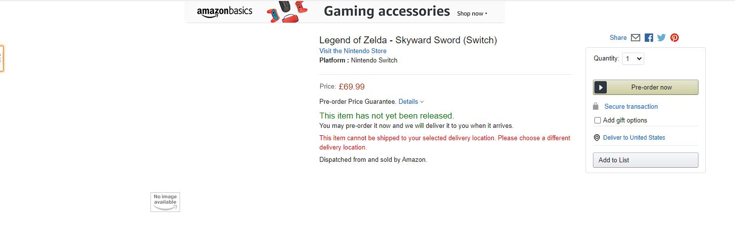 The Legend of Zelda Skyward Sword para Switch es filtrado por Amazon UK, GamersRD