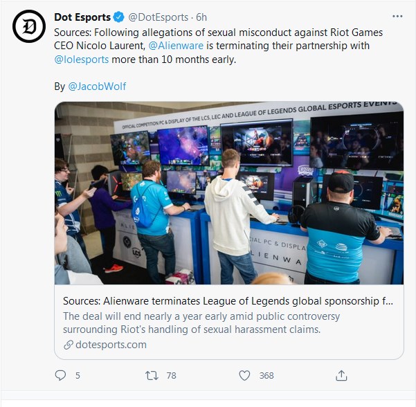 Tweet de Dot Esports - GamersRD