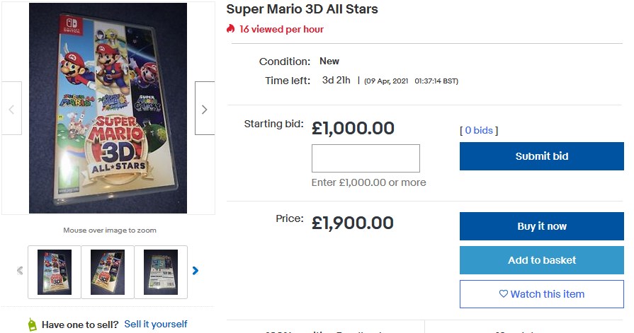 Precio de Super Mario 3D all stars en Ebay - GamersRD