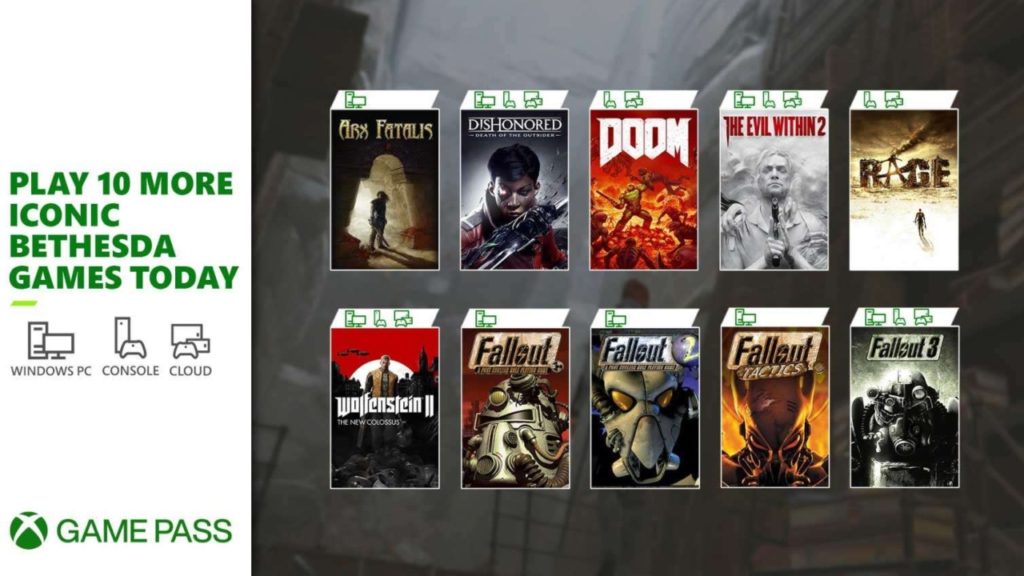 Bethesda agrega 10 juegos más a Xbox Game Pass