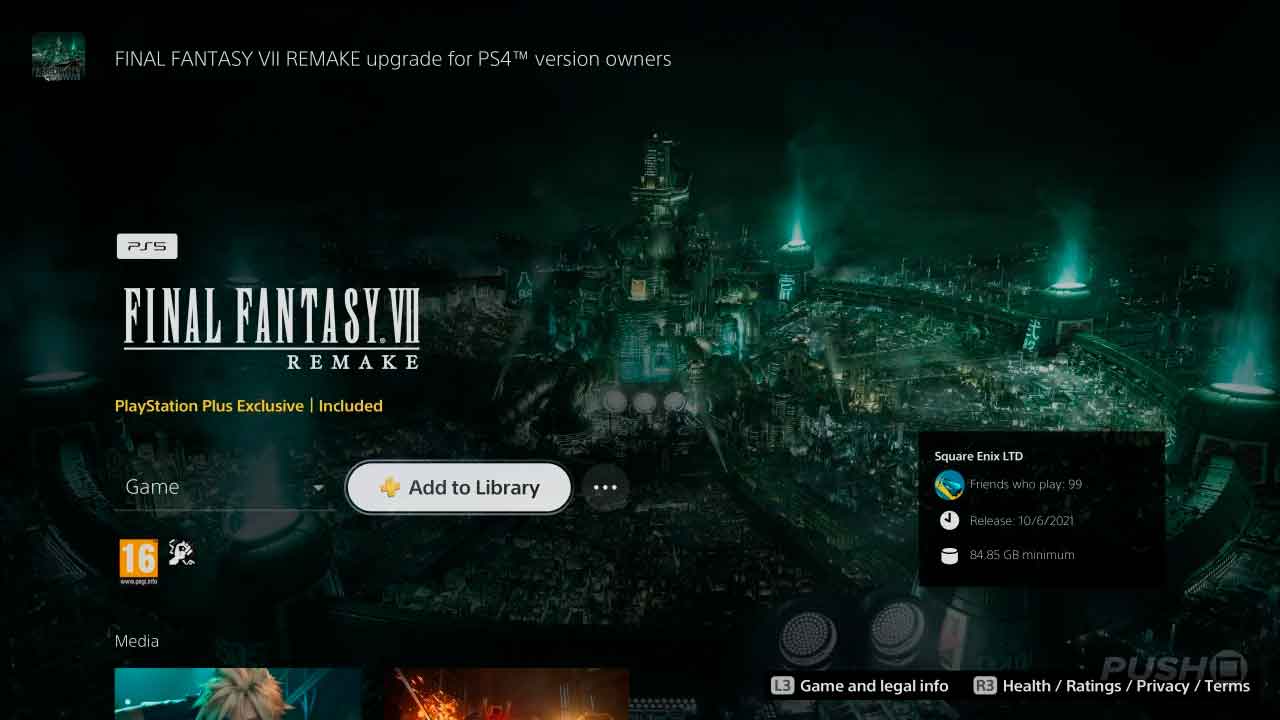 Actualización de PS5 para Final Fantasy VII Remake ahora disponible con PS Plus