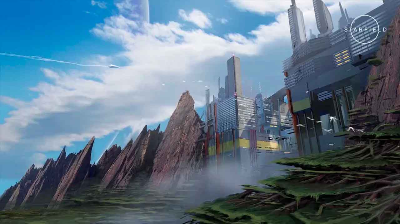 Bethesda comparte un clip de arte conceptual de Starfield que muestra 'New Atlantis'