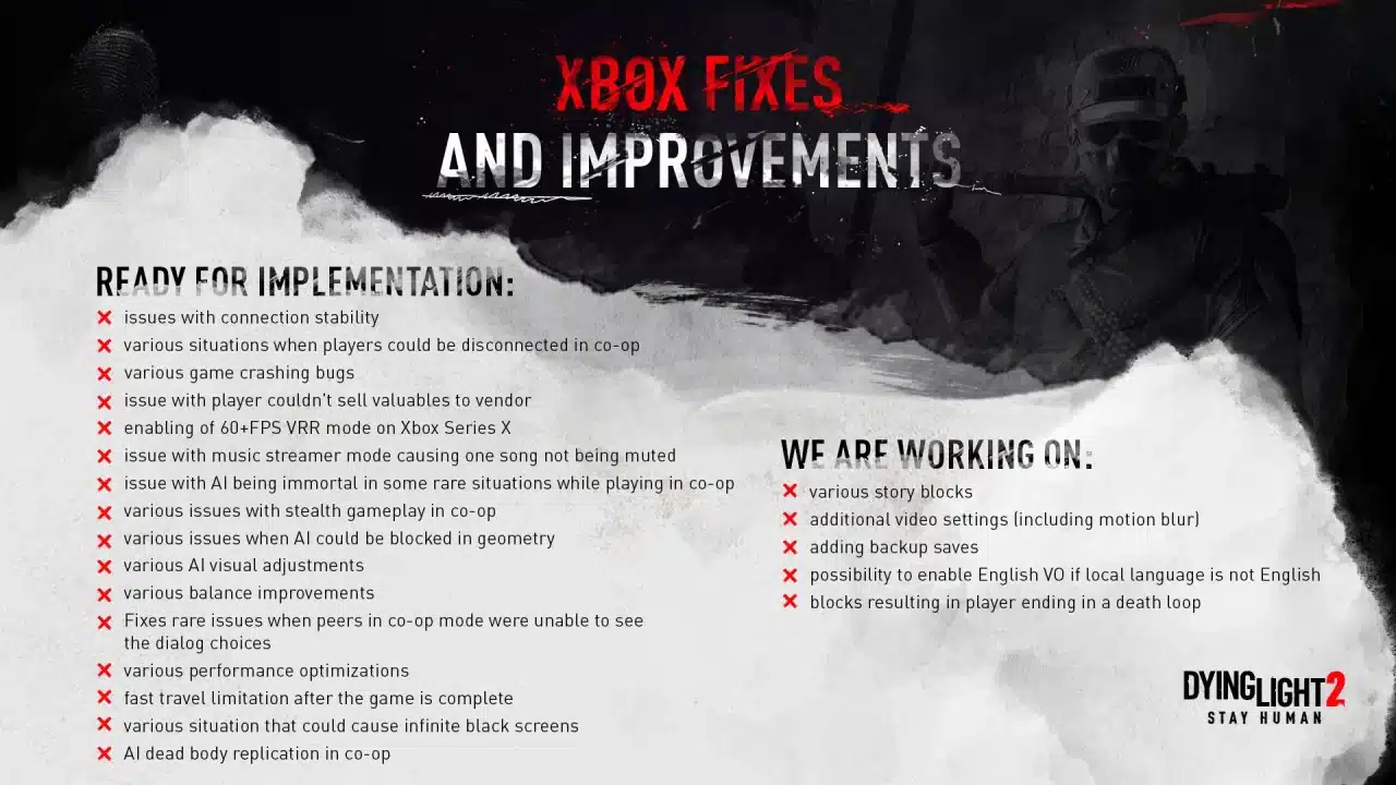 El parche de Dying Light 2 habilitará el modo 60FPS+ VRR en Xbox Series X