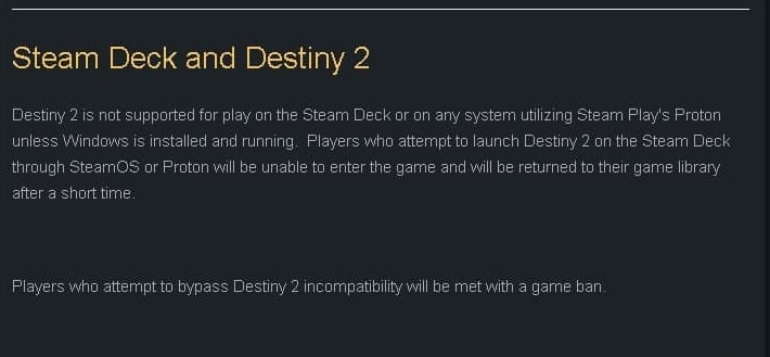 Destiny 2 no es compatible con Steam Deck, Bungie baneara a los que intenten eludir la incompatibilidad, GamersRD