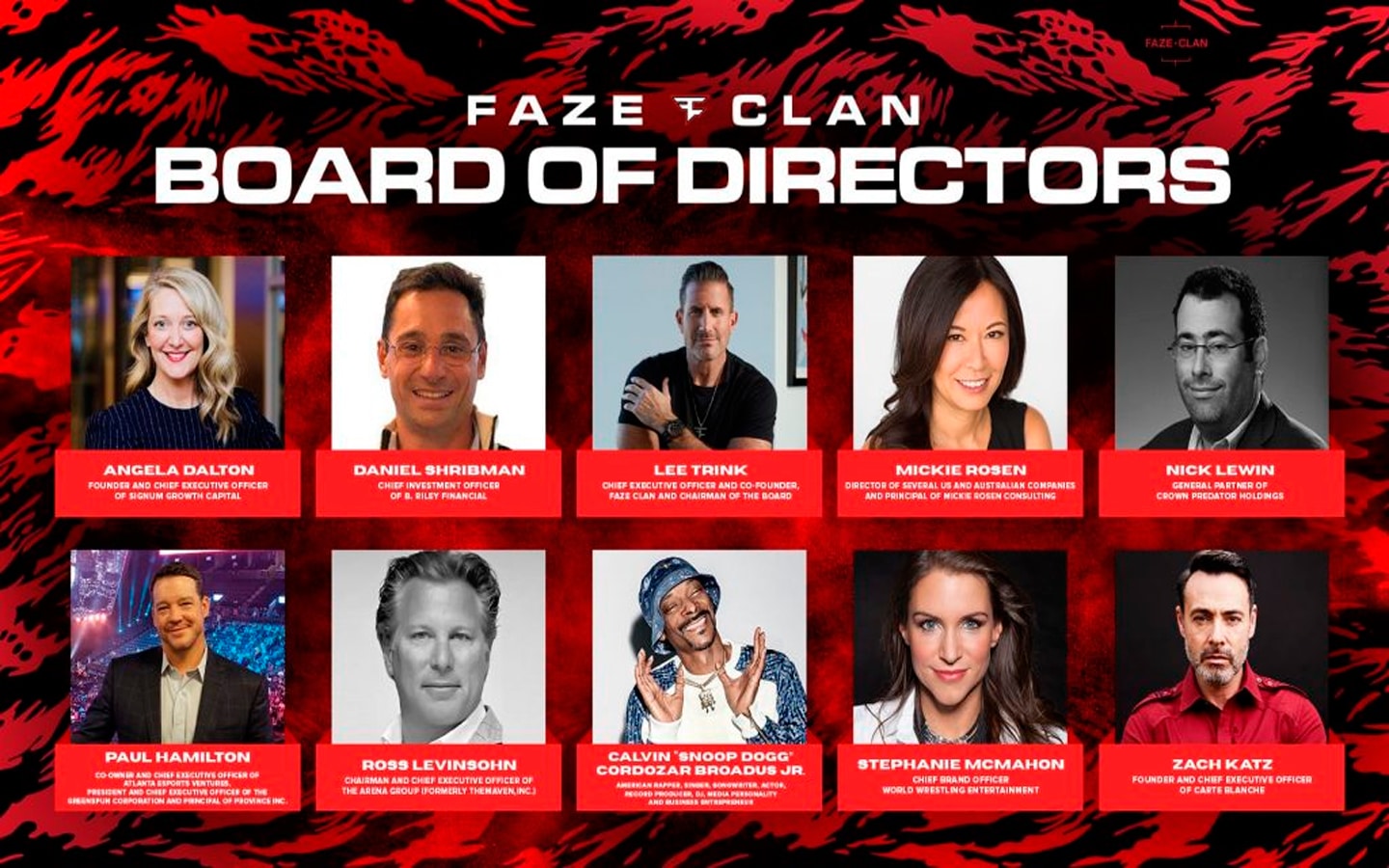 Stephanie McMahon de la WWE se une a la une a la junta directiva de FaZe Clan junto a Snoop Dogg