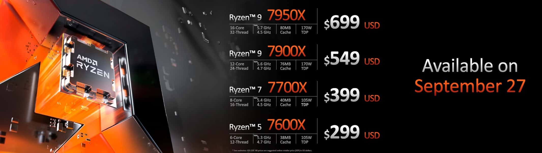 Los CPUs AMD Ryzen 7000 Zen 4 se lanzan este 25 de septiembre