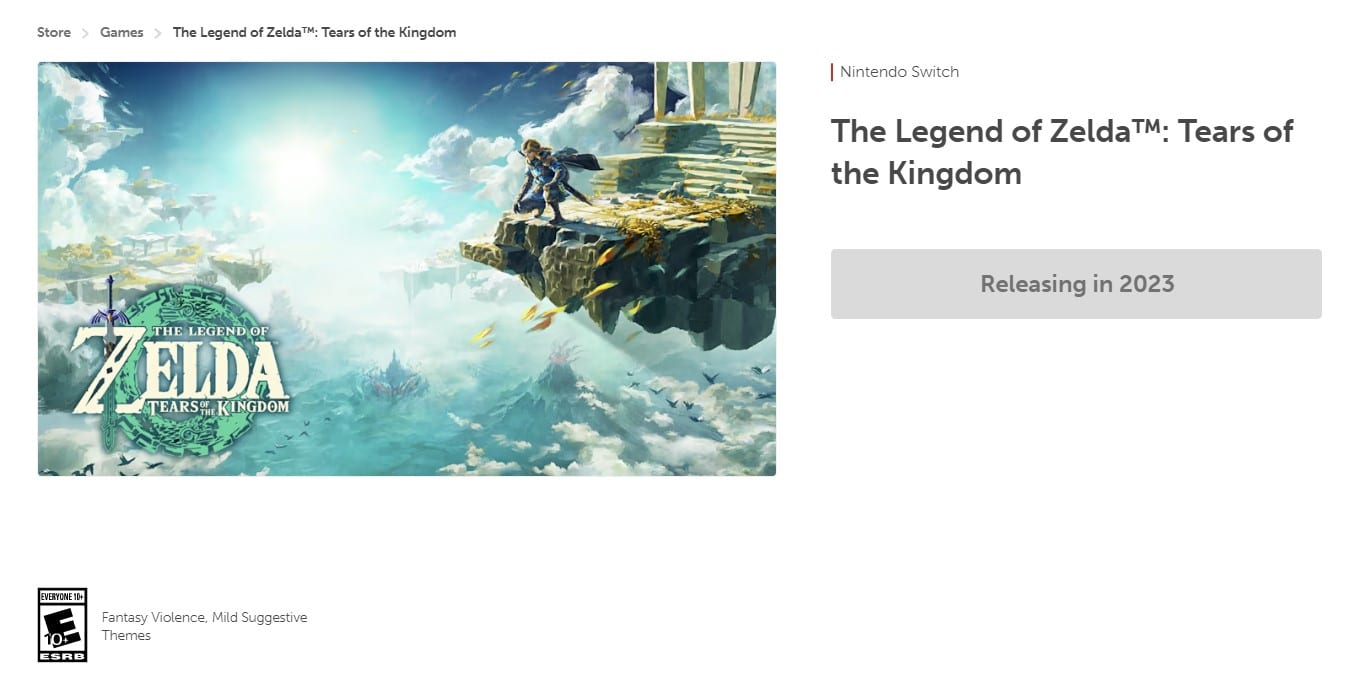 The Legend of Zelda: Tears of the Kingdom ha sido calificado por la ESRB