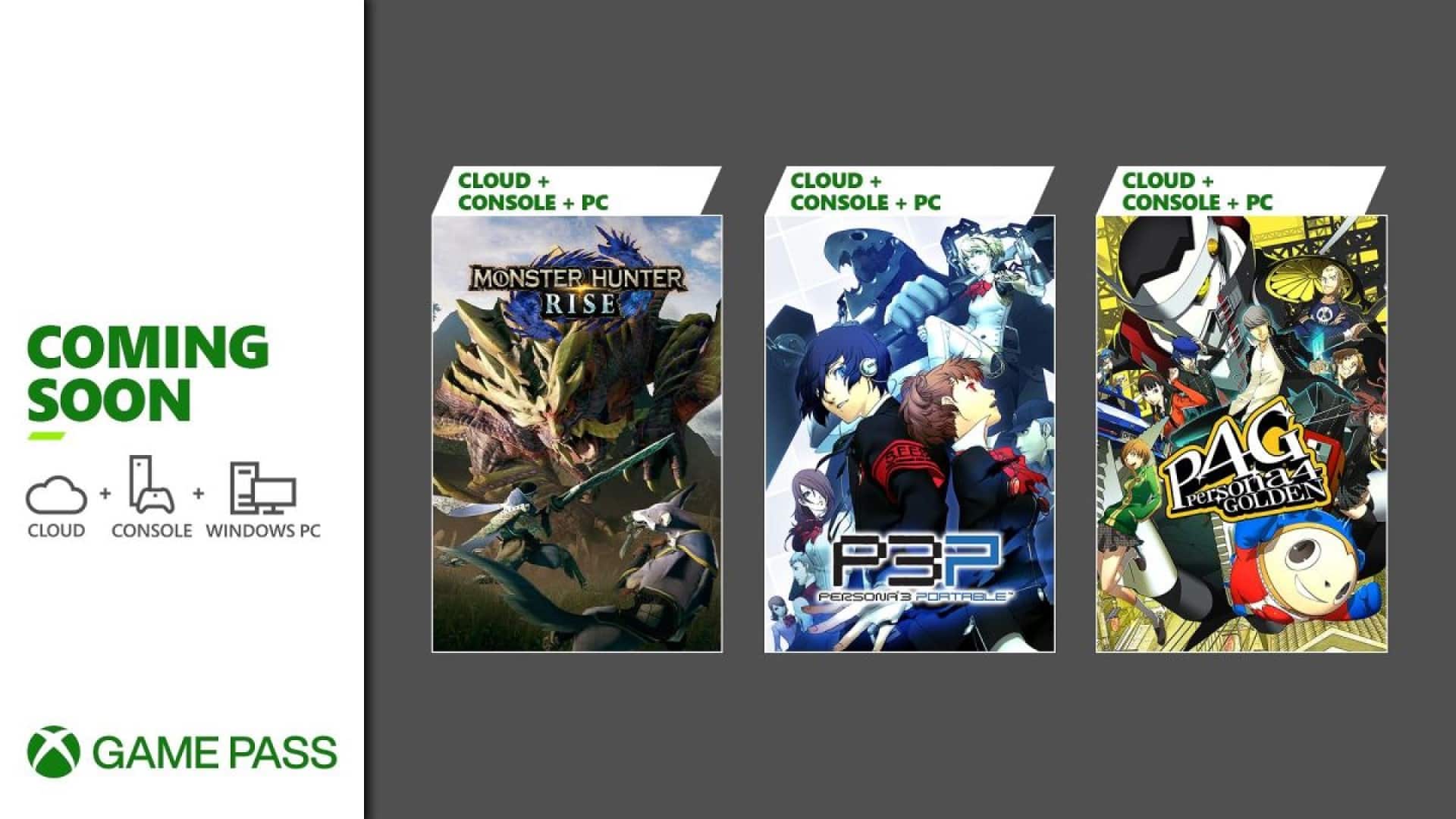 Monster Hunter Rise, Persona 3 Portable y Persona 4 Golden llegarán a Game Pass