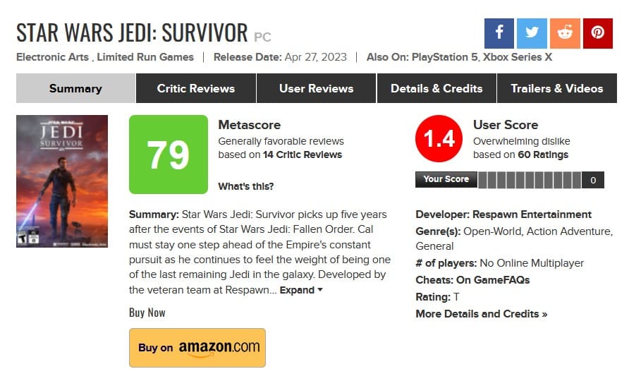 Star Wars Jedi Survivor es valorado en Steam con puntuaciones “mayormente negativas”3