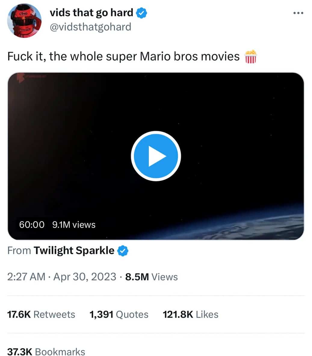 La película Super Mario Bros. fue publicada en Twitter y 9 millones de usuarios ya la vieron