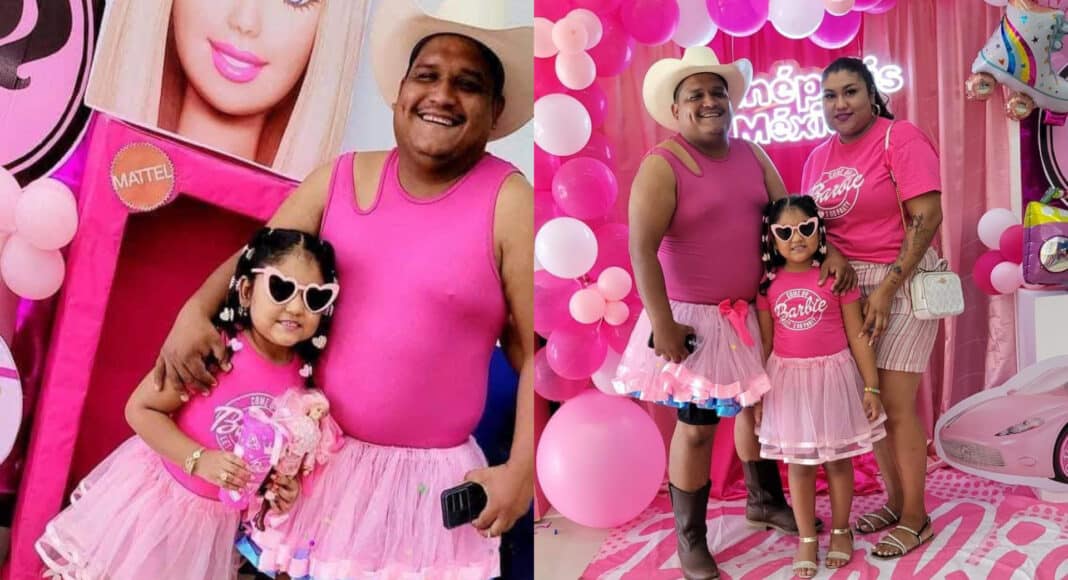 Padre se viste de rosado junto a su hija para ir a ver la película Barbie
