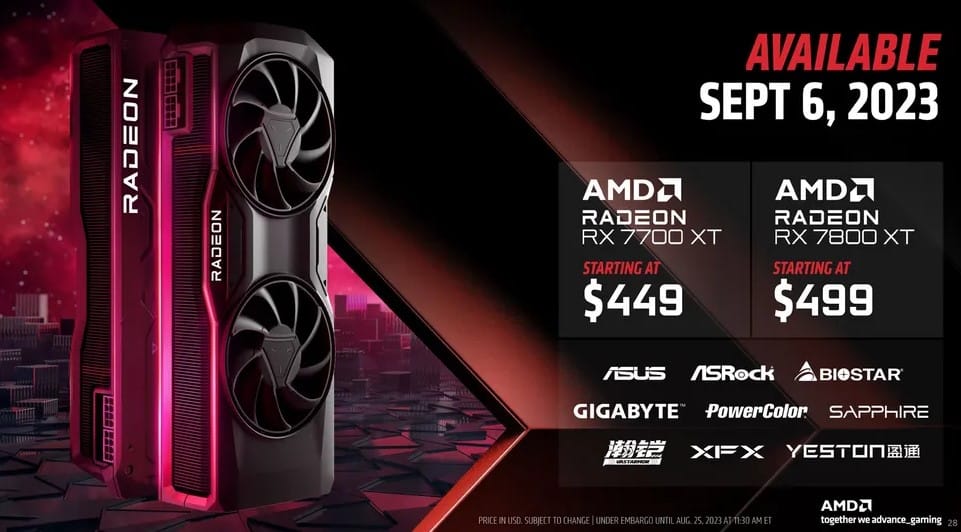 AMD revela las RX 7800 XT y RX 7700 XT enfocadas para jugar a una resolución de 1440p k