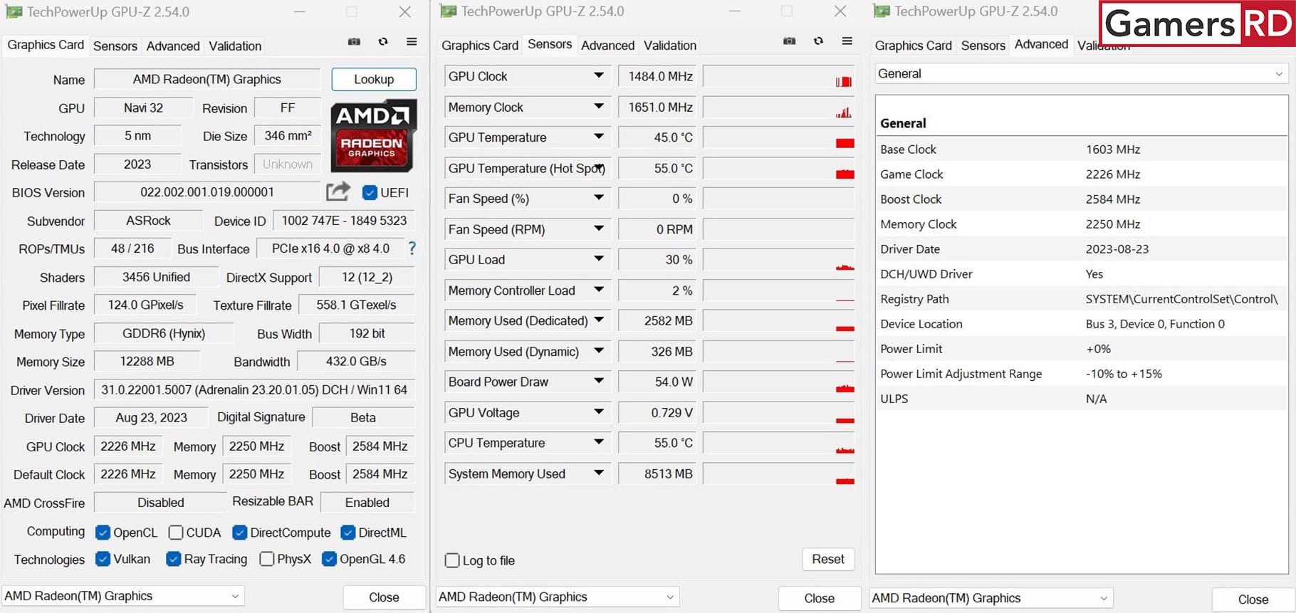 AMD Radeon RX 7700 XT AsRock Challenger OC Review GamersRD GPU Z