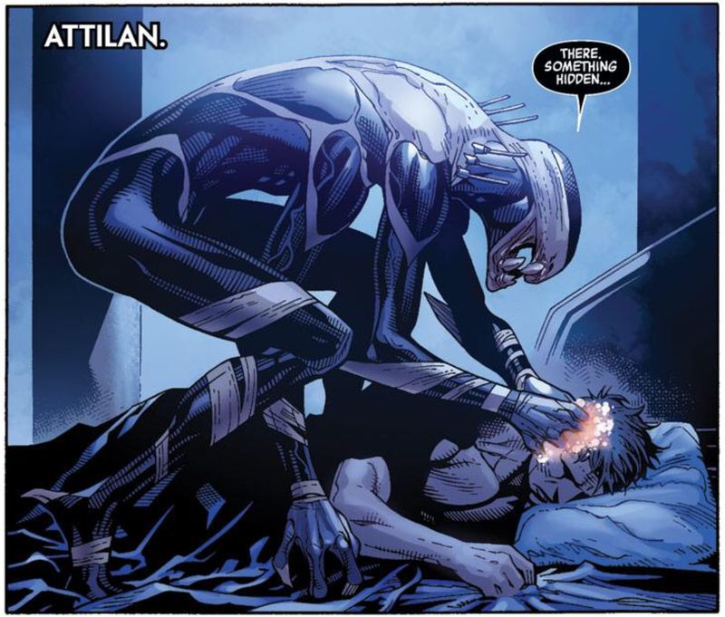 An Outrider reads the mind of Black Bolt in Infinity #1 (2014), Marvel Comics.