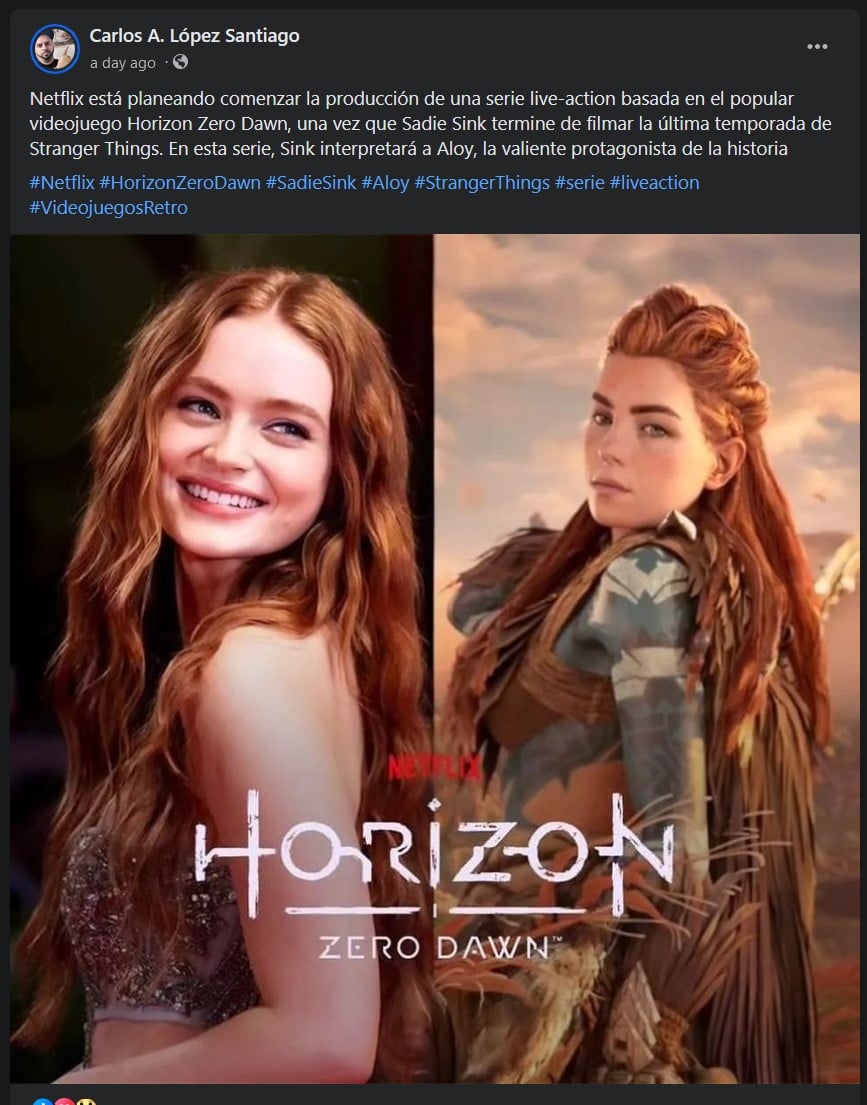 Sadie Sink podría ser Aloy en live action de Horizon en Netflixa