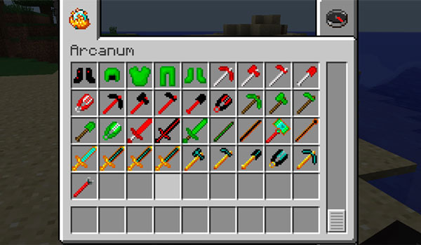 Imagen donde podemos ver una parte de las armas, herramientas, armaduras y objetos que podremos fabricar con los nuevos minerales que añade el mod Arcanum 1.12, 1.12.1 y 1.12.2.