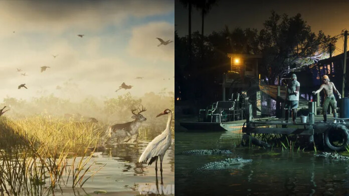 Caimanes y flamencos en un humedal de Leonida en una captura de GTA 6 revelada por Game Informer