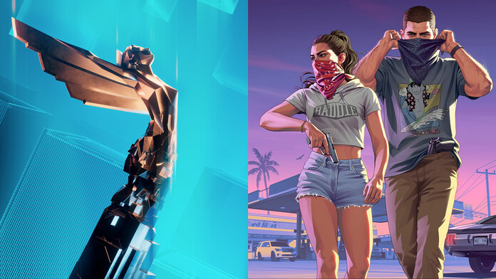 Trofeo de The Game Awards junto al logotipo de GTA 6, en la noticia sobre su posible exclusión del GOTY 2026