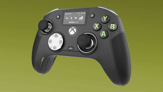 Mando Xbox Elite Series 3 filtrado con pantalla LED en la parte superior y ruedas de desplazamiento en la base