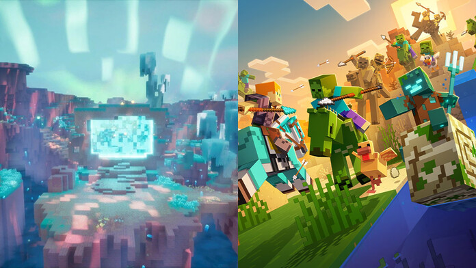 Paisaje con bloques azul verdosa de The Sift, el nuevo reino de Minecraft