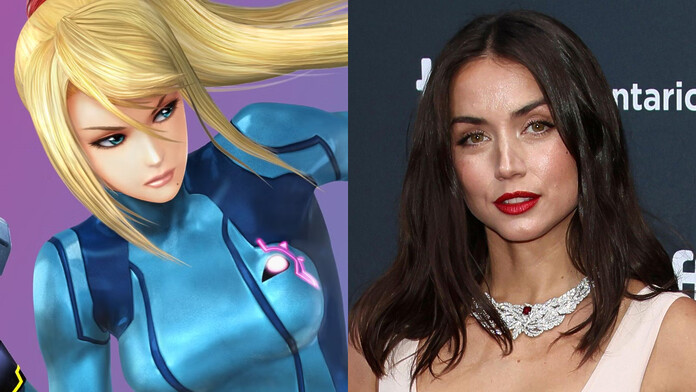 Ana de Armas junto a una representación de Samus Aran de Metroid, en el contexto del rumor sobre la película