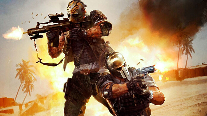 Los dos protagonistas de Army of Two con sus máscaras personalizables junto al anuncio del posible reinicio de la franquicia