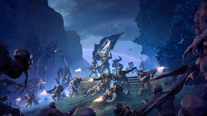 Soldados de Helldivers 2 en combate junto a la declaración de Johan Pilestedt sobre la ausencia de Helldivers 3