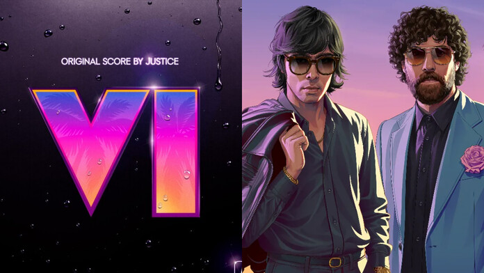 Portada del álbum Grand Theft Auto VI: Original Score by Justice junto a las ediciones en CD y vinilo