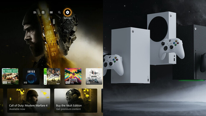 Interfaz de Xbox con el fondo publicitario de Call of Duty junto a la ruta de ajustes para desactivarlo