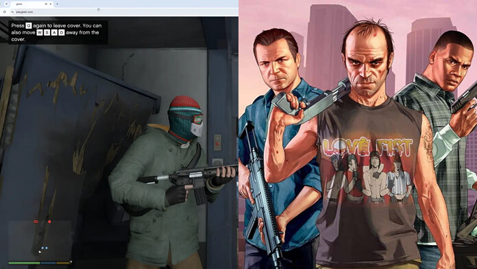 GTA V ejecutándose en Google Chrome mediante WebAssembly Captura de GTA V ejecutándose dentro de una pestaña de Google Chrome mediante WebAssembly