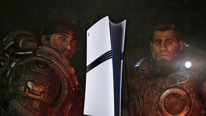 Soldados de Gears of War: E-Day junto al logotipo de PlayStation 5, consola para la que se canceló su versión