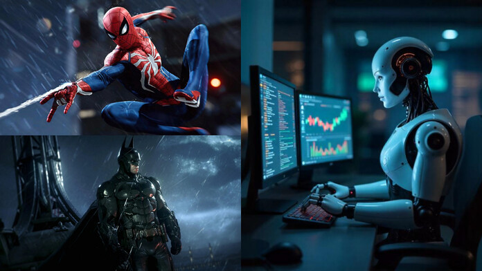 Interfaz de creación de mods con inteligencia artificial junto a Batman y Spider-Man