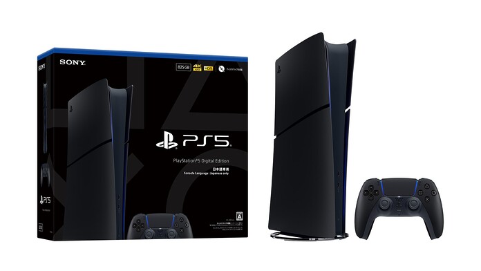 Consola PlayStation 5 en acabado Midnight Black junto al DualSense del mismo color