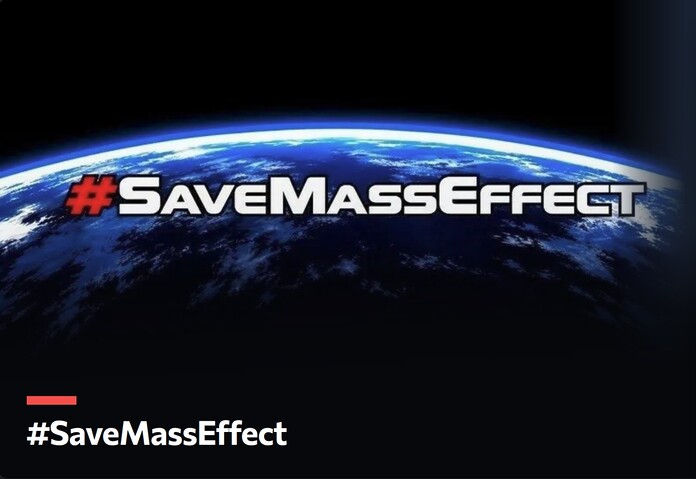 Valla publicitaria de Save Mass Effect junto al anuncio de la meta alcanzada en GoFundMe