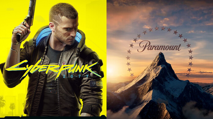 personaje de V junto al anuncio de la adaptación cinematográfica de Cyberpunk 2077 por Paramount