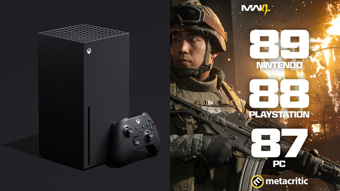 consola Xbox sobre un fondo con la portada de Call of Duty: Modern Warfare 4. y los demás analisis