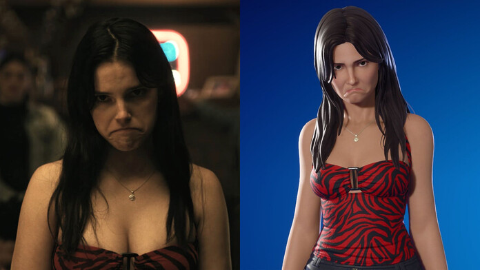 Nikki con su atuendo rojo y negro de Obsession en la tienda de Fortnite durante Fortnitemares