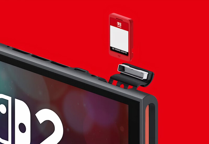Cartucho físico de Nintendo Switch junto a la consola Switch 2, en el anuncio del respaldo de Nintendo al formato físico