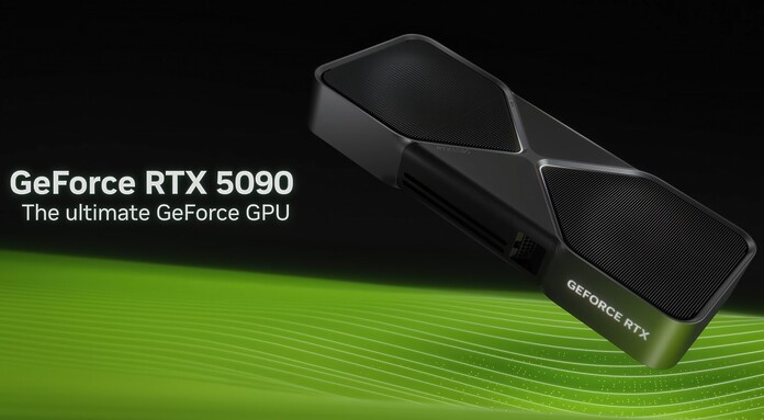 Tarjeta gráfica Nvidia GeForce RTX 5090 junto al anuncio de que no ha sido descontinuada
