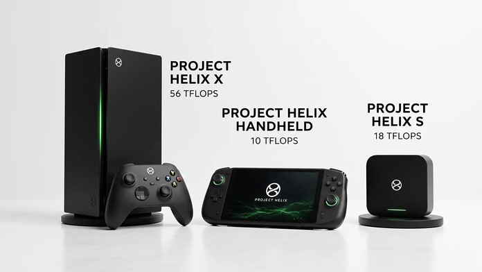 Representación de la consola Project Helix de Xbox junto a la cifra estimada de precio entre 1,200 y 1,800 dólares