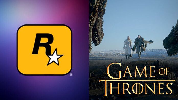 Logotipo de Rockstar Games junto a una representación de Poniente y el anuncio del rumor sobre un juego de Juego de Tronos