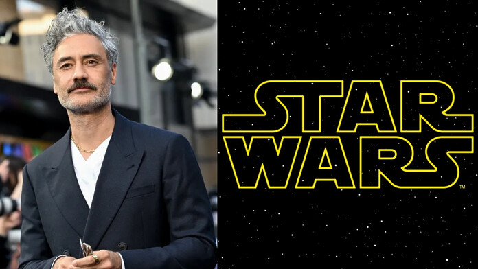 Taika Waititi junto al logotipo de Star Wars, en el anuncio de que su película queda en pausa