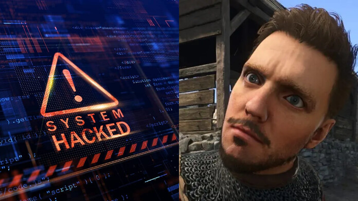 Henry de Kingdom Come, juego de Warhorse Studios junto a gráficos de ciberseguridad
