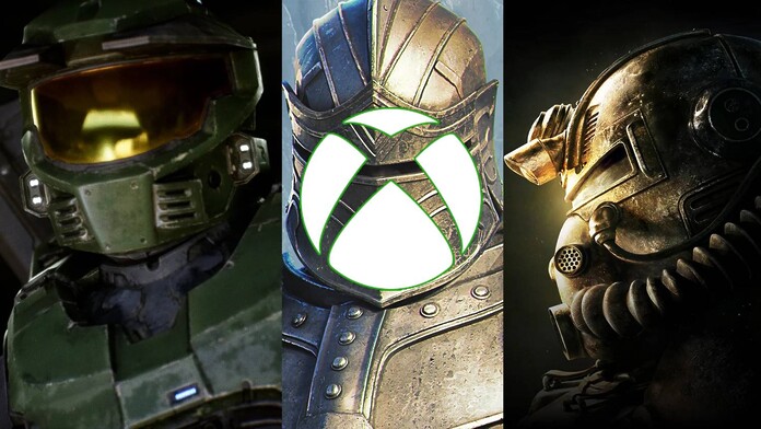 Logotipo de Xbox junto a una encuesta sobre exclusividad y franquicias como Halo, Fallout y The Elder Scrolls