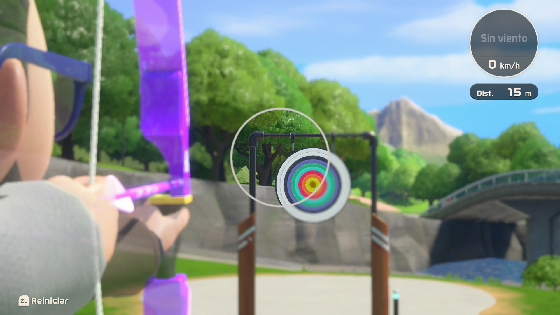 Un personaje apunta con el arco en Nintendo Switch Sports Resort